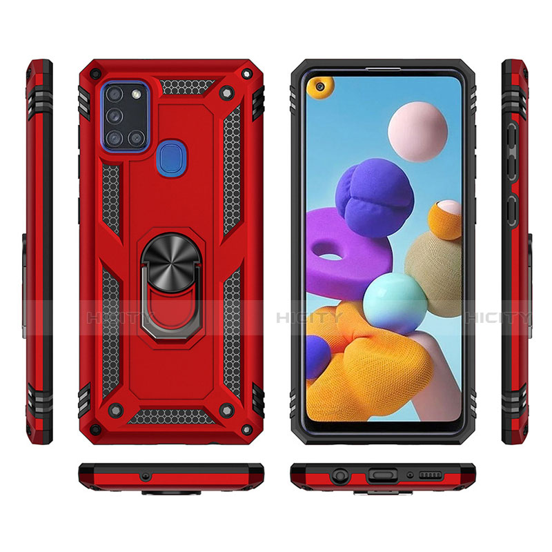 Coque Contour Silicone et Plastique Housse Etui Mat avec Magnetique Support Bague Anneau S01 pour Samsung Galaxy A21s Plus