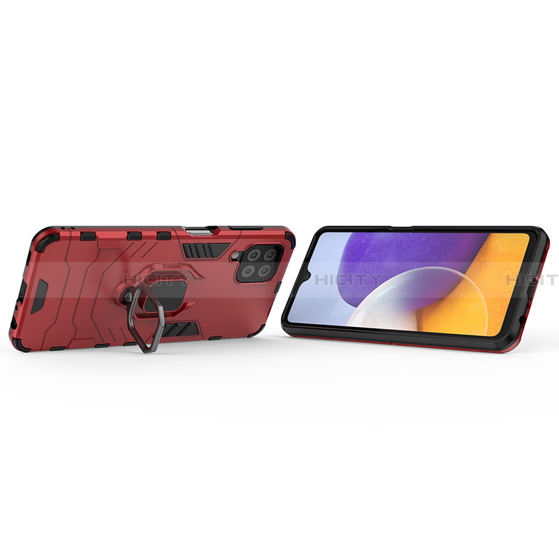 Coque Contour Silicone et Plastique Housse Etui Mat avec Magnetique Support Bague Anneau S01 pour Samsung Galaxy A22 4G Plus