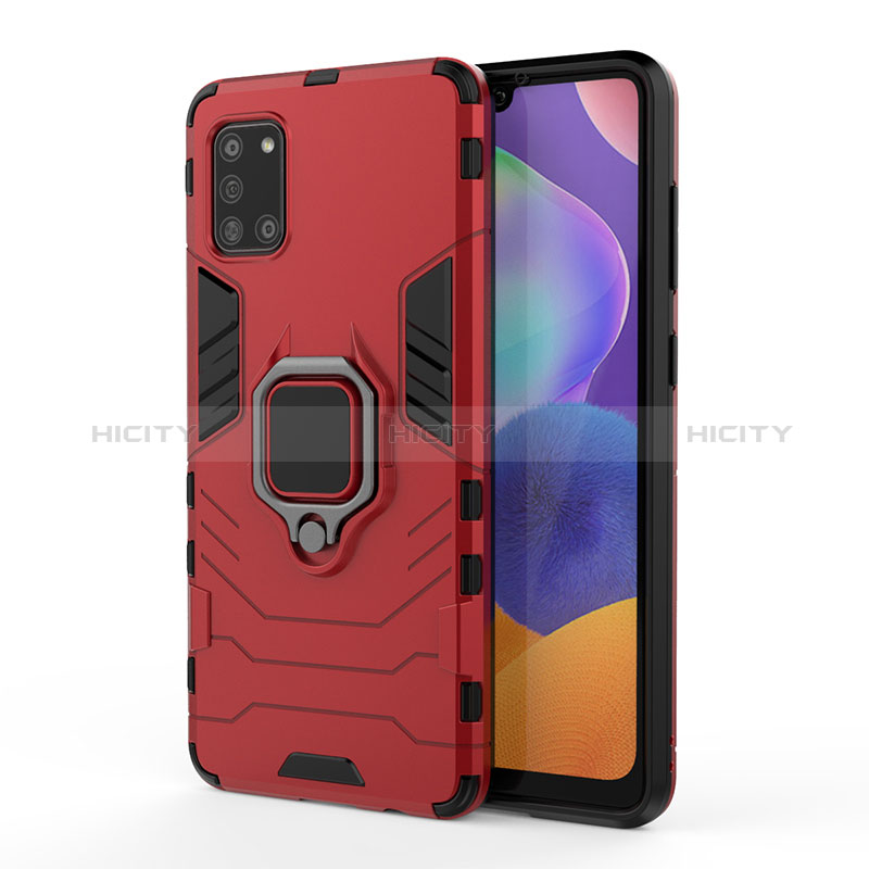 Coque Contour Silicone et Plastique Housse Etui Mat avec Magnetique Support Bague Anneau S01 pour Samsung Galaxy A31 Rouge Plus