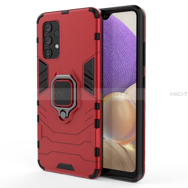 Coque Contour Silicone et Plastique Housse Etui Mat avec Magnetique Support Bague Anneau S01 pour Samsung Galaxy A32 4G Rouge Plus