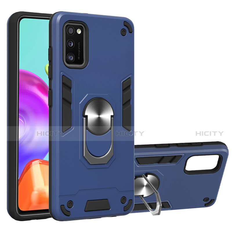 Coque Contour Silicone et Plastique Housse Etui Mat avec Magnetique Support Bague Anneau S01 pour Samsung Galaxy A41 Bleu Plus