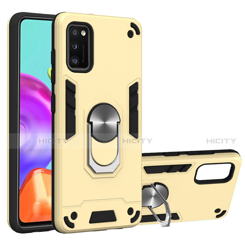 Coque Contour Silicone et Plastique Housse Etui Mat avec Magnetique Support Bague Anneau S01 pour Samsung Galaxy A41 Or Plus