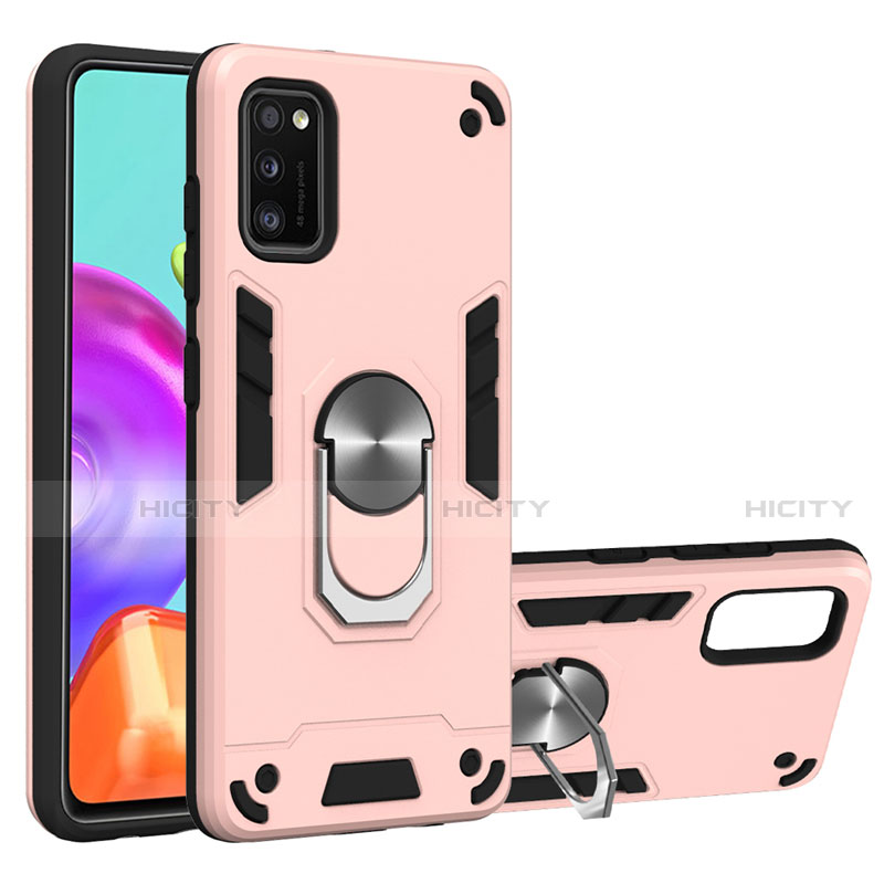 Coque Contour Silicone et Plastique Housse Etui Mat avec Magnetique Support Bague Anneau S01 pour Samsung Galaxy A41 Or Rose Plus