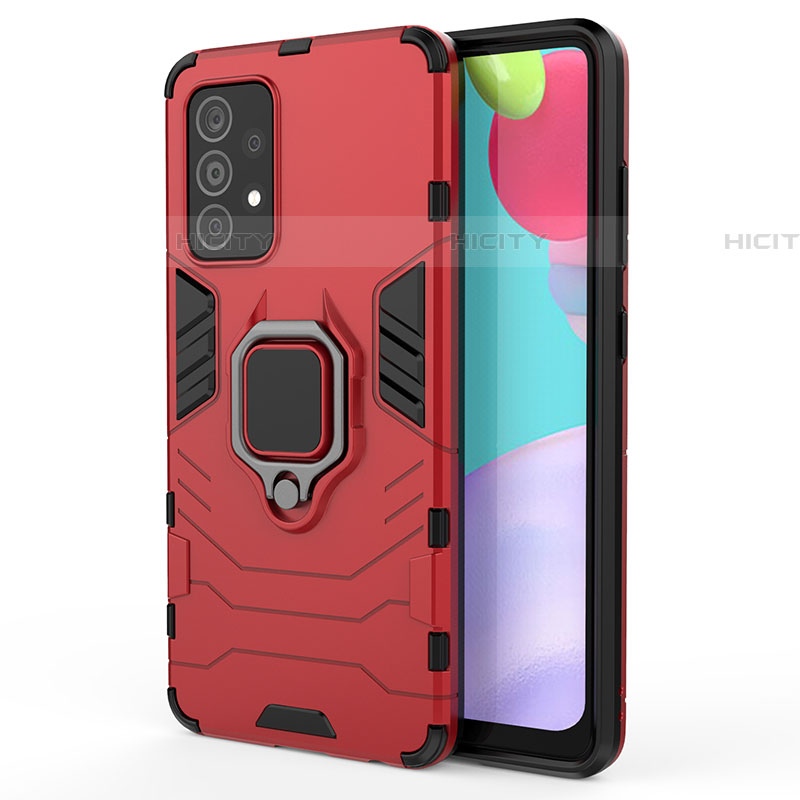 Coque Contour Silicone et Plastique Housse Etui Mat avec Magnetique Support Bague Anneau S01 pour Samsung Galaxy A52 5G Rouge Plus