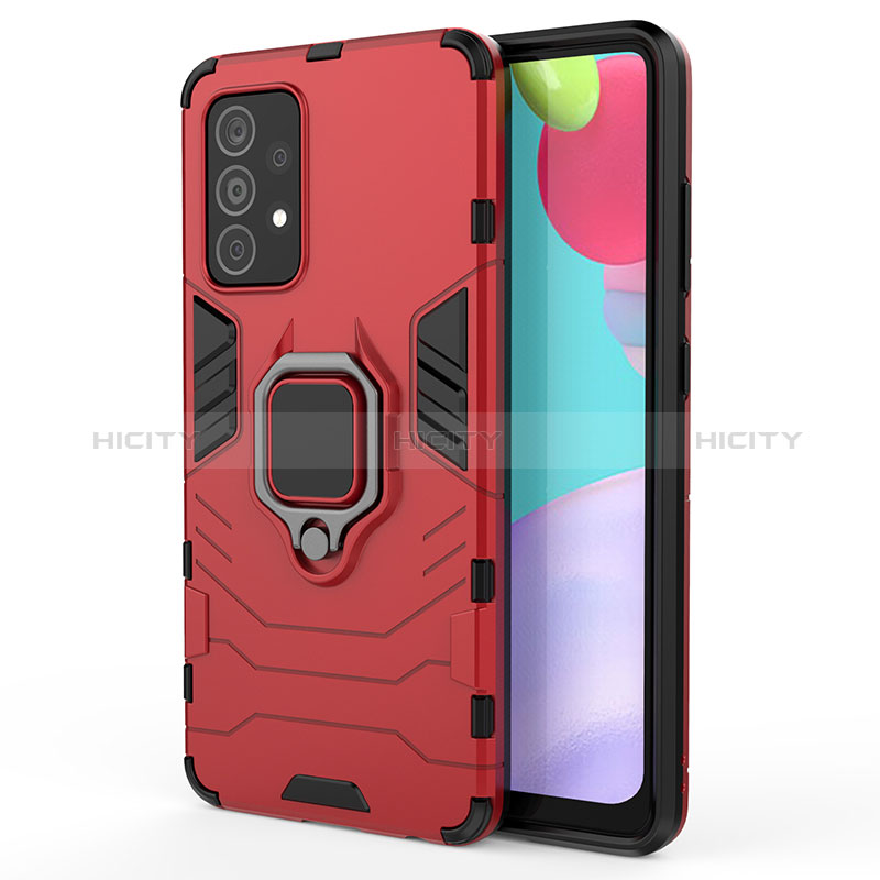 Coque Contour Silicone et Plastique Housse Etui Mat avec Magnetique Support Bague Anneau S01 pour Samsung Galaxy A52s 5G Rouge Plus