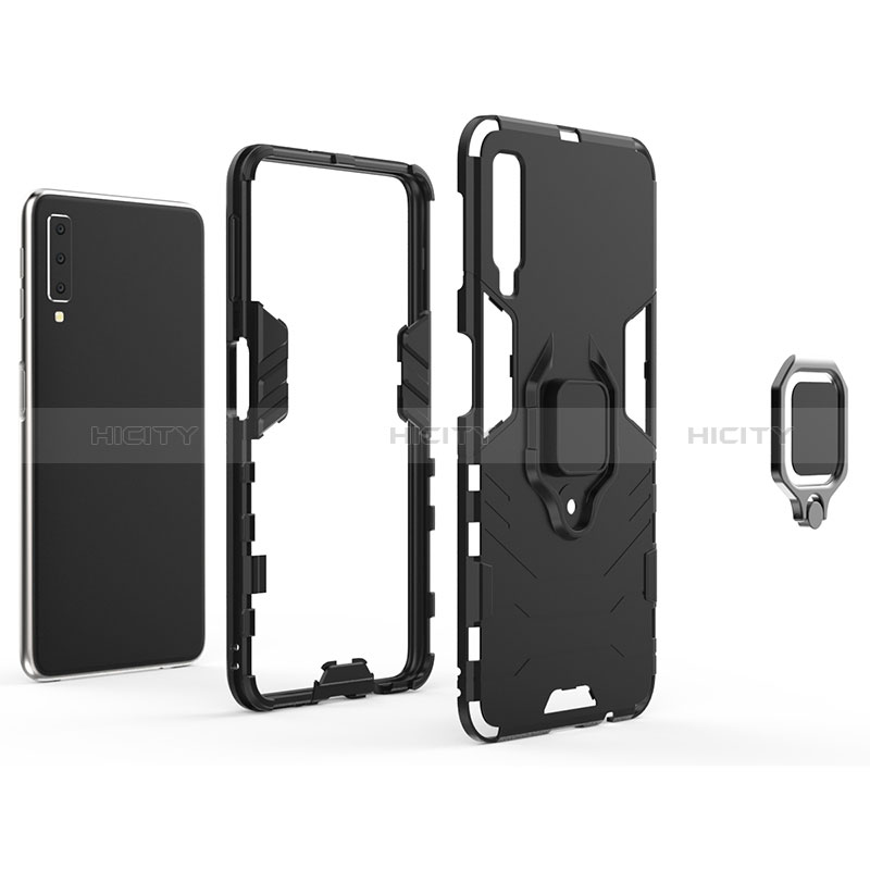 Coque Contour Silicone et Plastique Housse Etui Mat avec Magnetique Support Bague Anneau S01 pour Samsung Galaxy A7 (2018) A750 Plus