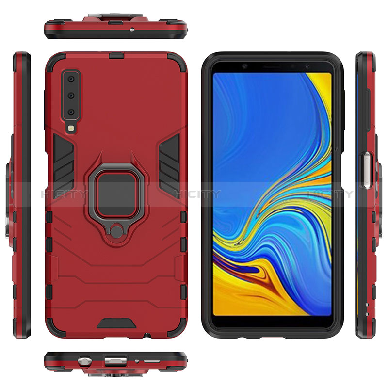 Coque Contour Silicone et Plastique Housse Etui Mat avec Magnetique Support Bague Anneau S01 pour Samsung Galaxy A7 (2018) A750 Plus