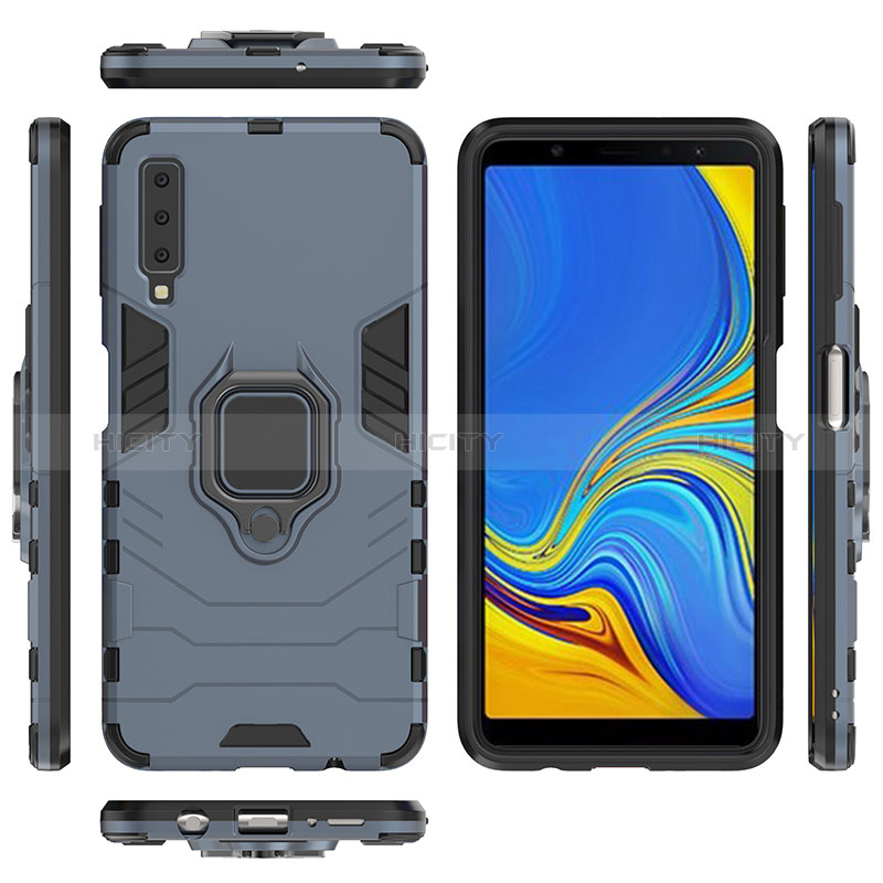 Coque Contour Silicone et Plastique Housse Etui Mat avec Magnetique Support Bague Anneau S01 pour Samsung Galaxy A7 (2018) A750 Plus