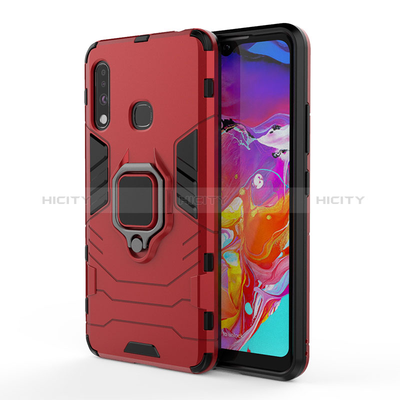 Coque Contour Silicone et Plastique Housse Etui Mat avec Magnetique Support Bague Anneau S01 pour Samsung Galaxy A70E Rouge Plus