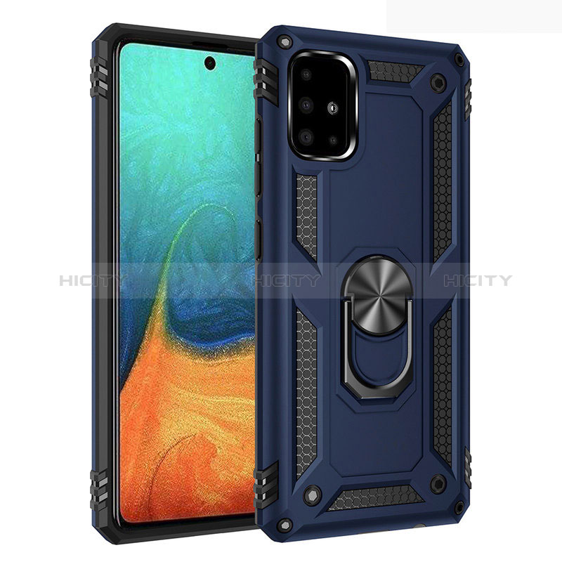 Coque Contour Silicone et Plastique Housse Etui Mat avec Magnetique Support Bague Anneau S01 pour Samsung Galaxy A71 4G A715 Bleu Plus