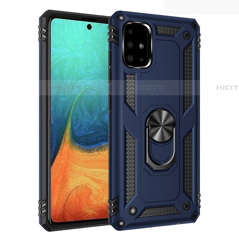 Coque Contour Silicone et Plastique Housse Etui Mat avec Magnetique Support Bague Anneau S01 pour Samsung Galaxy A71 5G Bleu Plus