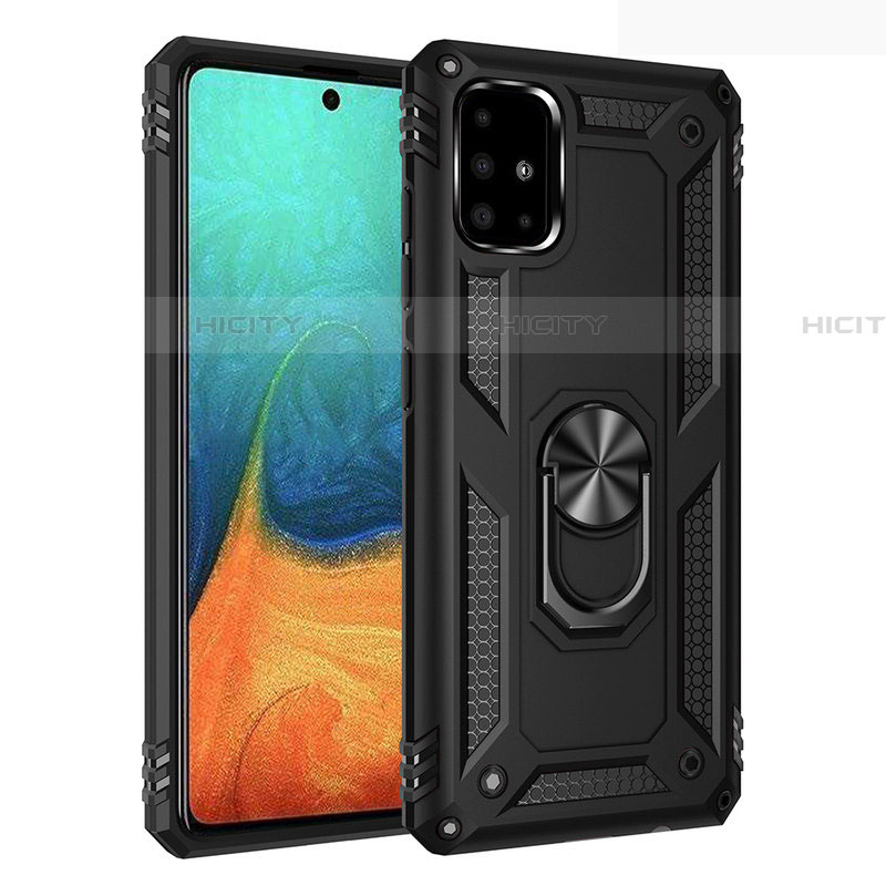 Coque Contour Silicone et Plastique Housse Etui Mat avec Magnetique Support Bague Anneau S01 pour Samsung Galaxy A71 5G Noir Plus