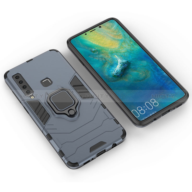 Coque Contour Silicone et Plastique Housse Etui Mat avec Magnetique Support Bague Anneau S01 pour Samsung Galaxy A9 (2018) A920 Bleu Plus