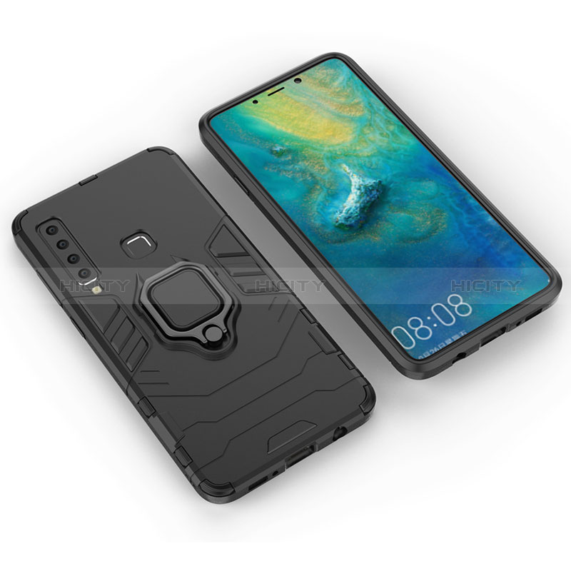 Coque Contour Silicone et Plastique Housse Etui Mat avec Magnetique Support Bague Anneau S01 pour Samsung Galaxy A9 (2018) A920 Noir Plus