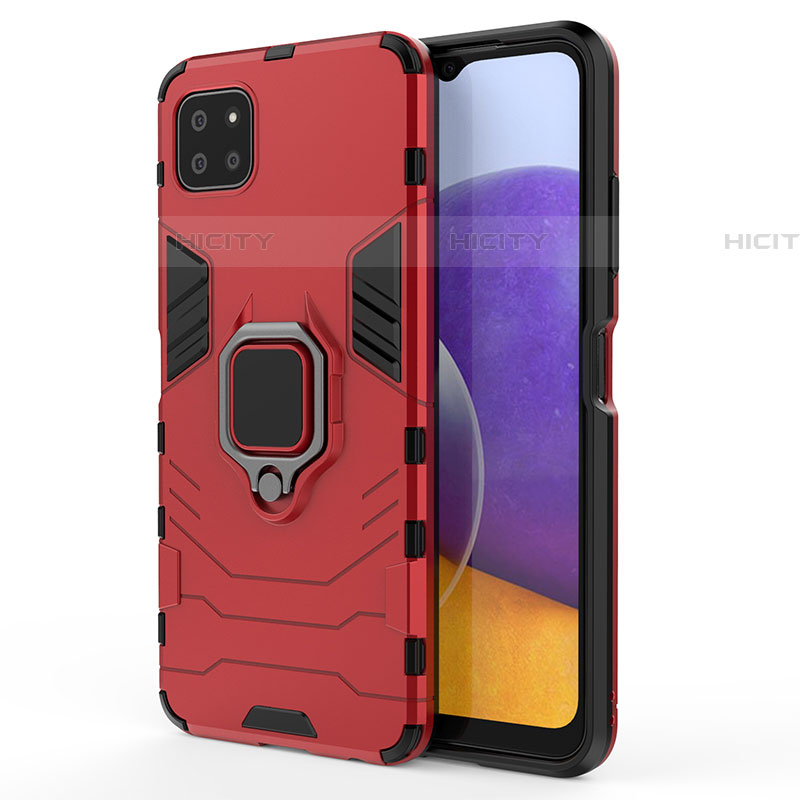 Coque Contour Silicone et Plastique Housse Etui Mat avec Magnetique Support Bague Anneau S01 pour Samsung Galaxy F42 5G Rouge Plus