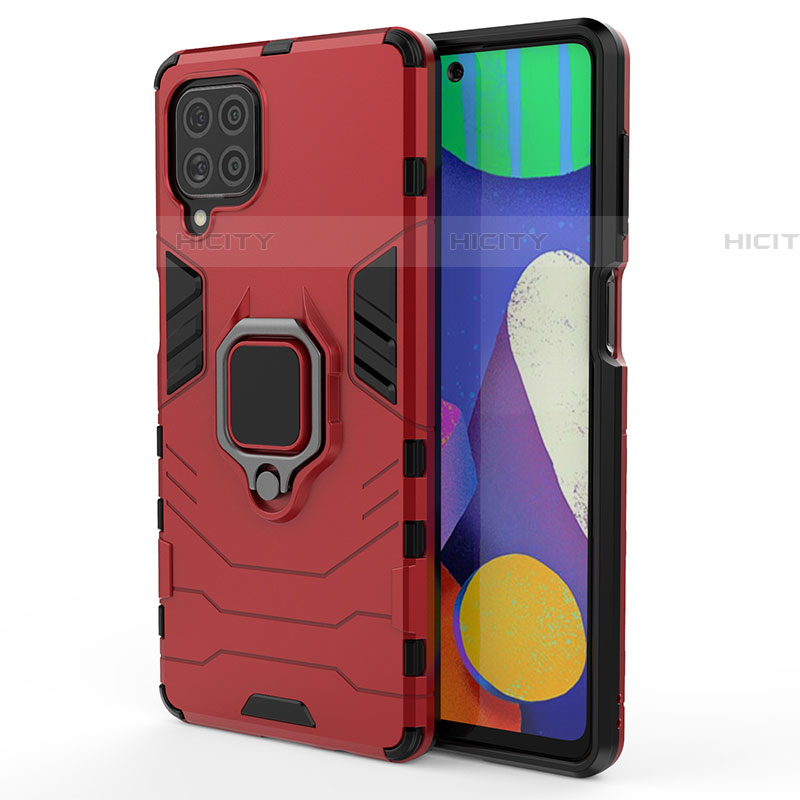 Coque Contour Silicone et Plastique Housse Etui Mat avec Magnetique Support Bague Anneau S01 pour Samsung Galaxy F62 5G Rouge Plus