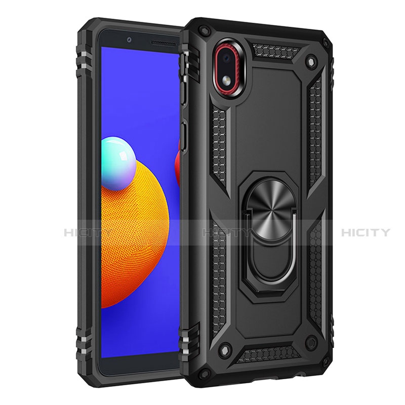 Coque Contour Silicone et Plastique Housse Etui Mat avec Magnetique Support Bague Anneau S01 pour Samsung Galaxy M01 Core Noir Plus