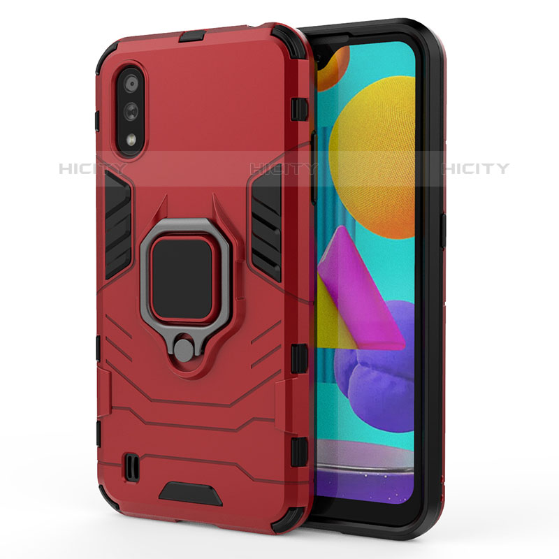 Coque Contour Silicone et Plastique Housse Etui Mat avec Magnetique Support Bague Anneau S01 pour Samsung Galaxy M01 Rouge Plus