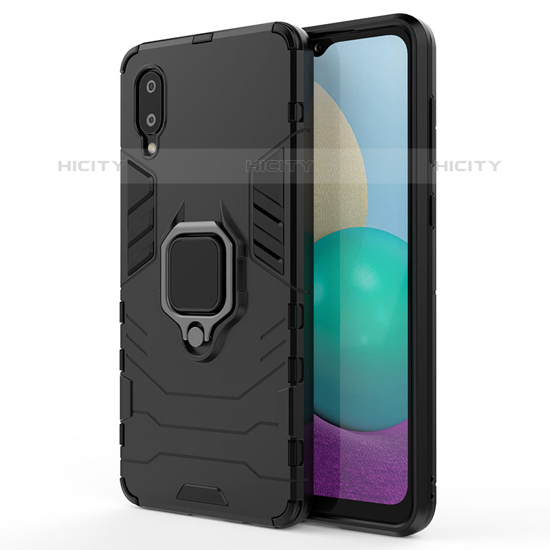 Coque Contour Silicone et Plastique Housse Etui Mat avec Magnetique Support Bague Anneau S01 pour Samsung Galaxy M02 Noir Plus