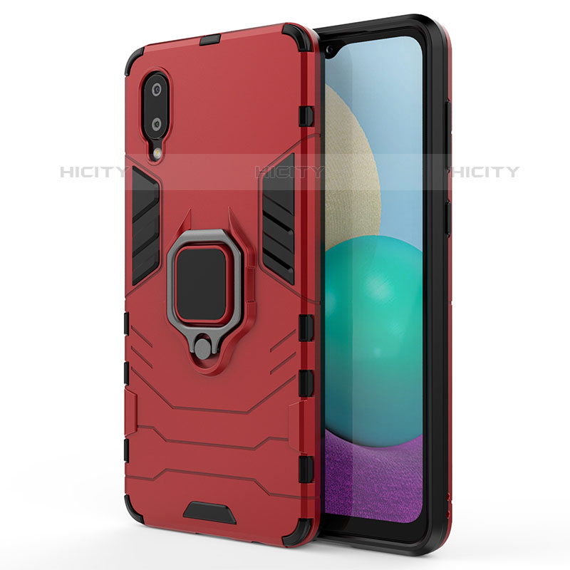 Coque Contour Silicone et Plastique Housse Etui Mat avec Magnetique Support Bague Anneau S01 pour Samsung Galaxy M02 Rouge Plus