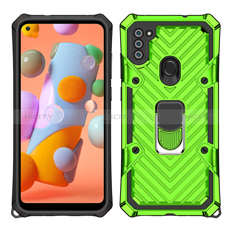 Coque Contour Silicone et Plastique Housse Etui Mat avec Magnetique Support Bague Anneau S01 pour Samsung Galaxy M11 Pastel Vert Plus