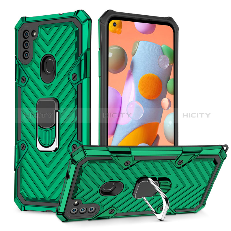 Coque Contour Silicone et Plastique Housse Etui Mat avec Magnetique Support Bague Anneau S01 pour Samsung Galaxy M11 Plus