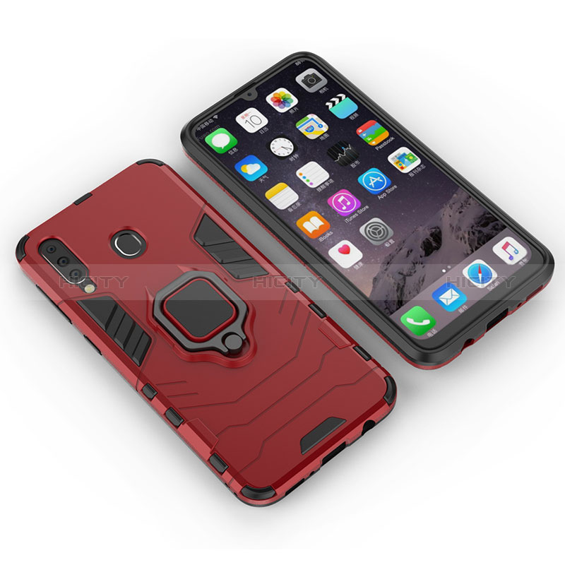 Coque Contour Silicone et Plastique Housse Etui Mat avec Magnetique Support Bague Anneau S01 pour Samsung Galaxy M30 Rouge Plus