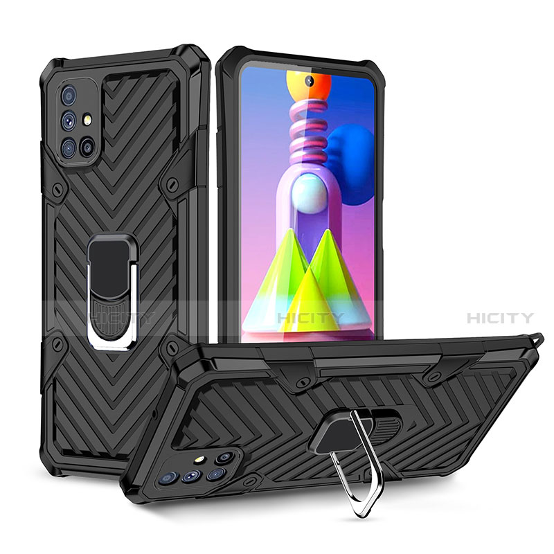 Coque Contour Silicone et Plastique Housse Etui Mat avec Magnetique Support Bague Anneau S01 pour Samsung Galaxy M51 Noir Plus