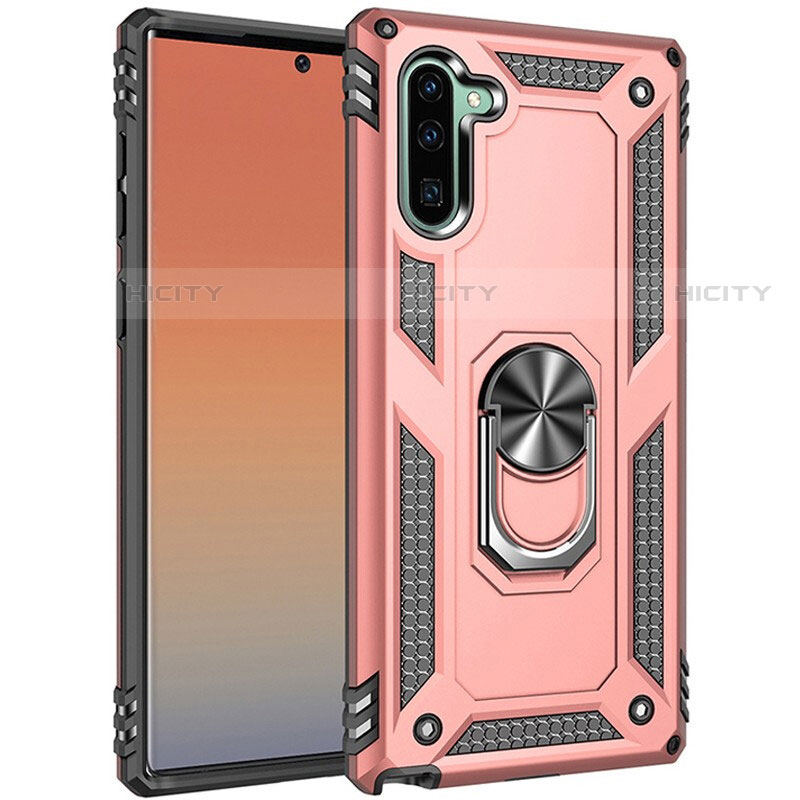 Coque Contour Silicone et Plastique Housse Etui Mat avec Magnetique Support Bague Anneau S01 pour Samsung Galaxy Note 10 5G Or Rose Plus