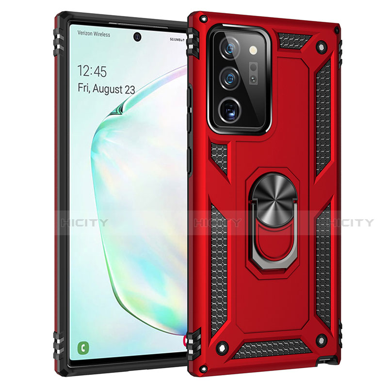 Coque Contour Silicone et Plastique Housse Etui Mat avec Magnetique Support Bague Anneau S01 pour Samsung Galaxy Note 20 Ultra 5G Rouge Plus