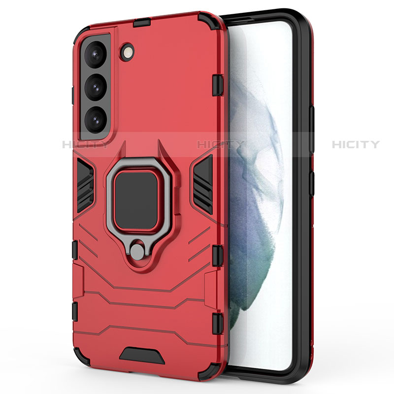 Coque Contour Silicone et Plastique Housse Etui Mat avec Magnetique Support Bague Anneau S01 pour Samsung Galaxy S22 5G Rouge Plus