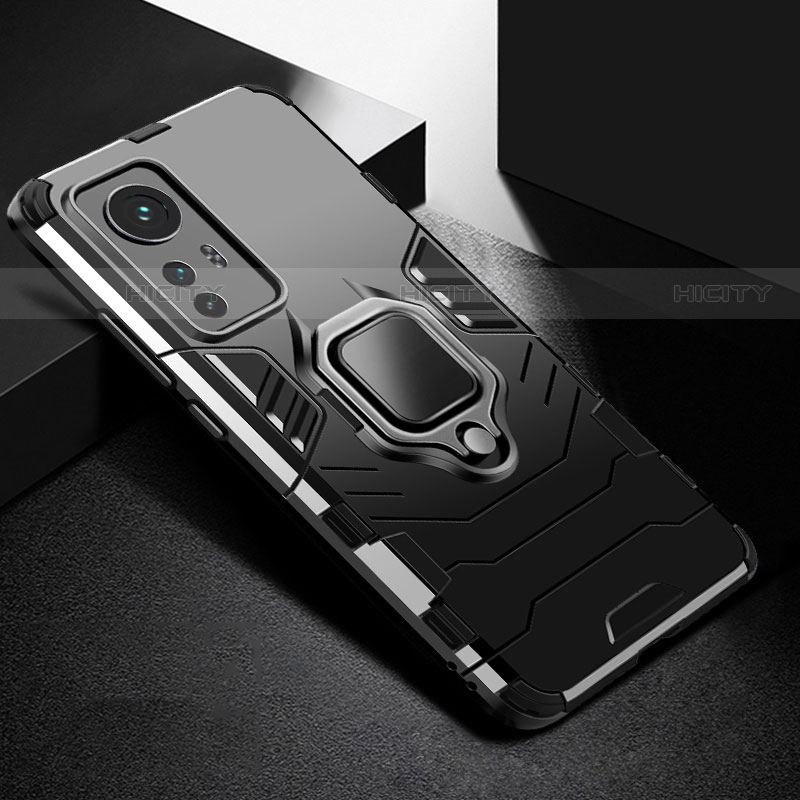 Coque Contour Silicone et Plastique Housse Etui Mat avec Magnetique Support Bague Anneau S01 pour Xiaomi Mi 12 Lite 5G Noir Plus