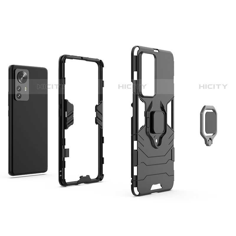 Coque Contour Silicone et Plastique Housse Etui Mat avec Magnetique Support Bague Anneau S01 pour Xiaomi Mi 12 Pro 5G Plus