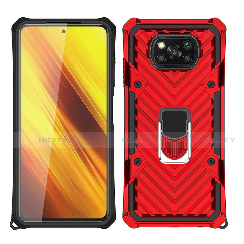 Coque Contour Silicone et Plastique Housse Etui Mat avec Magnetique Support Bague Anneau S01 pour Xiaomi Poco X3 NFC Plus