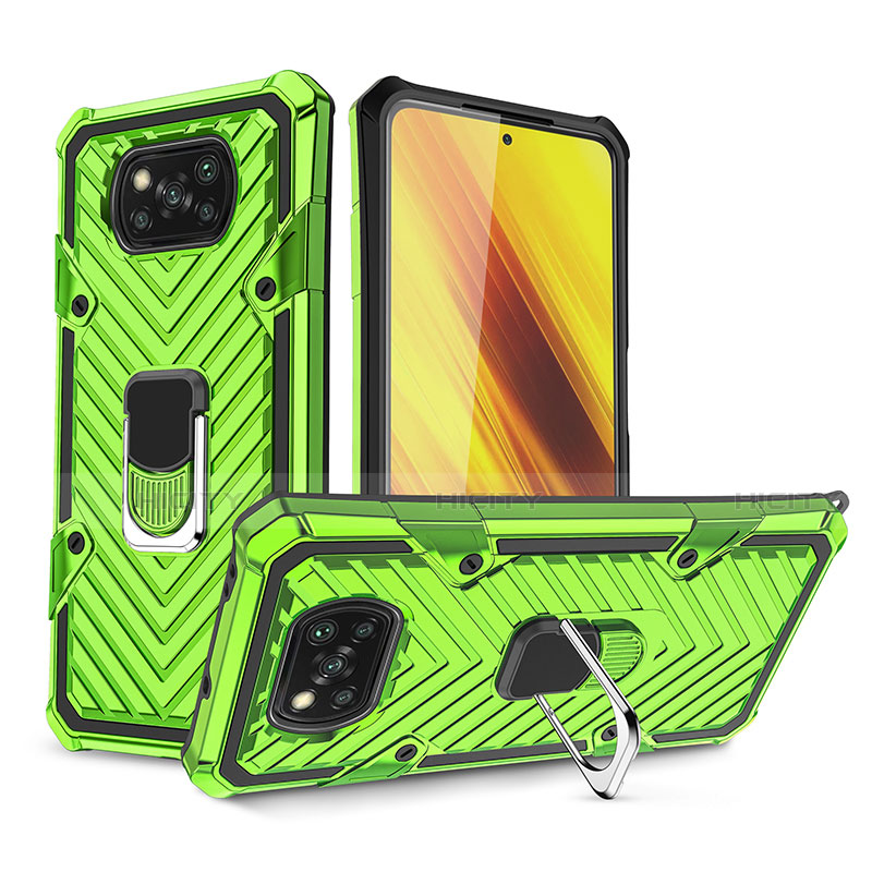 Coque Contour Silicone et Plastique Housse Etui Mat avec Magnetique Support Bague Anneau S01 pour Xiaomi Poco X3 Pastel Vert Plus