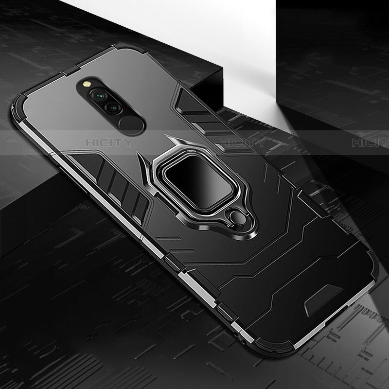 Coque Contour Silicone et Plastique Housse Etui Mat avec Magnetique Support Bague Anneau S01 pour Xiaomi Redmi 8 Plus