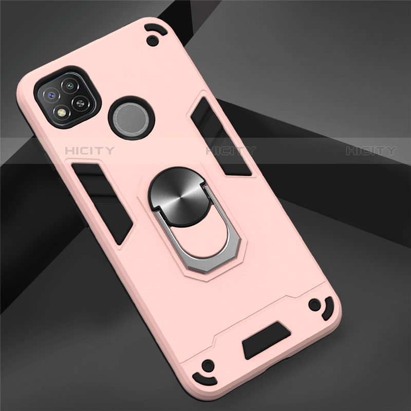 Coque Contour Silicone et Plastique Housse Etui Mat avec Magnetique Support Bague Anneau S01 pour Xiaomi Redmi 9 India Or Rose Plus