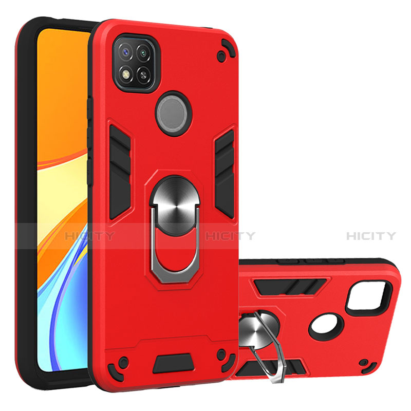 Coque Contour Silicone et Plastique Housse Etui Mat avec Magnetique Support Bague Anneau S01 pour Xiaomi Redmi 9 India Plus