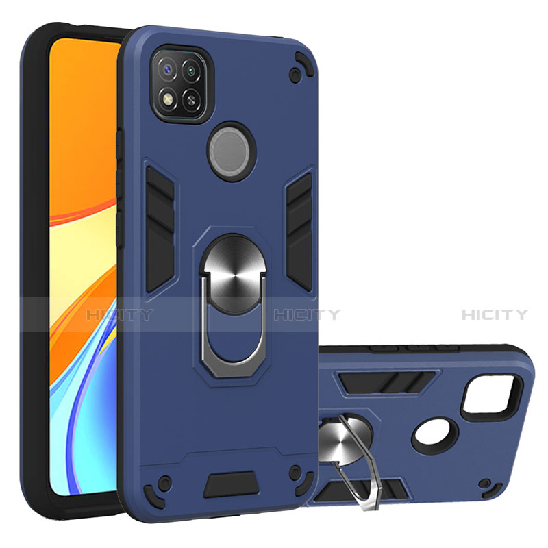 Coque Contour Silicone et Plastique Housse Etui Mat avec Magnetique Support Bague Anneau S01 pour Xiaomi Redmi 9 India Plus