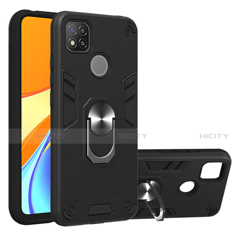 Coque Contour Silicone et Plastique Housse Etui Mat avec Magnetique Support Bague Anneau S01 pour Xiaomi Redmi 9 India Plus