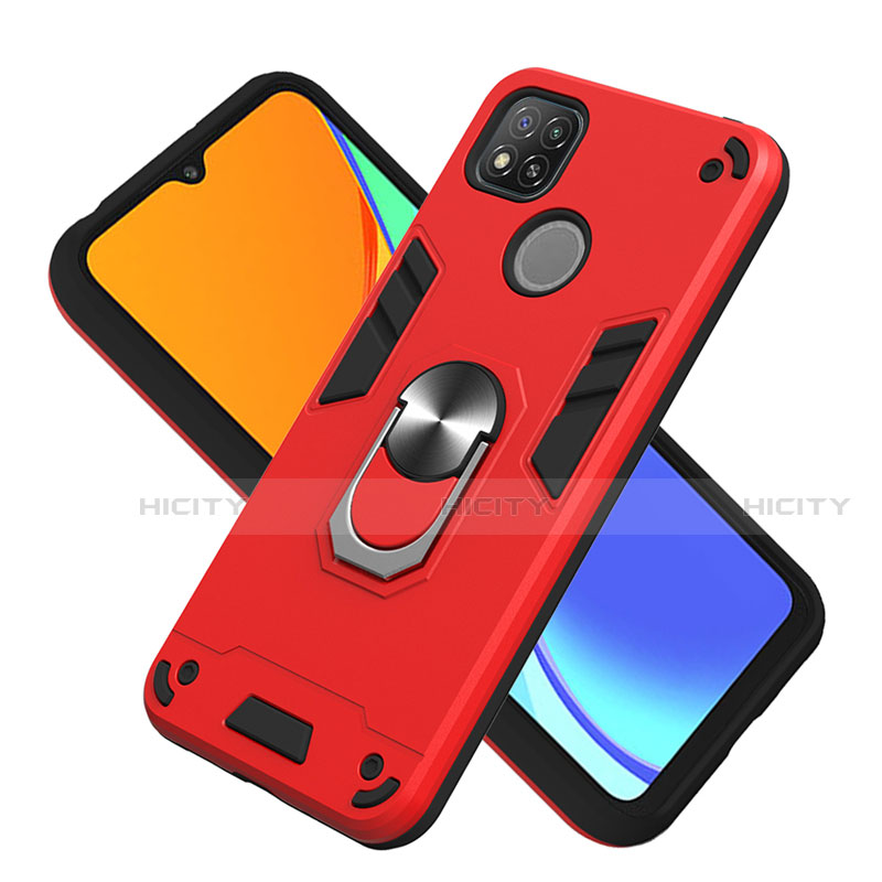 Coque Contour Silicone et Plastique Housse Etui Mat avec Magnetique Support Bague Anneau S01 pour Xiaomi Redmi 9C NFC Plus