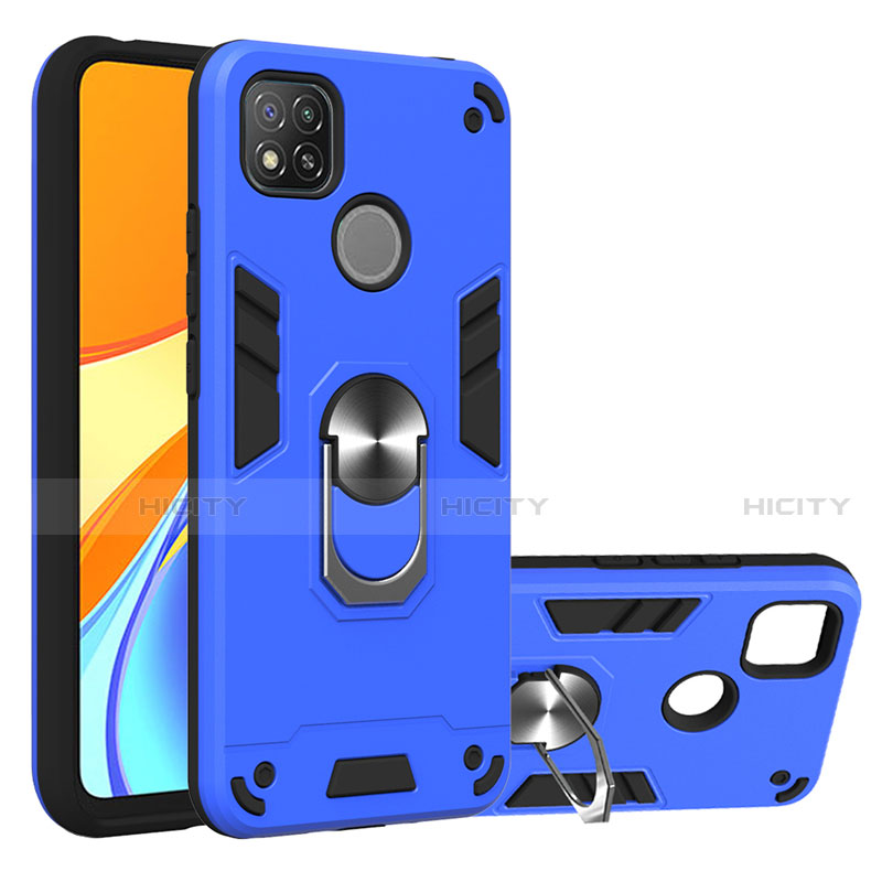 Coque Contour Silicone et Plastique Housse Etui Mat avec Magnetique Support Bague Anneau S01 pour Xiaomi Redmi 9C NFC Plus