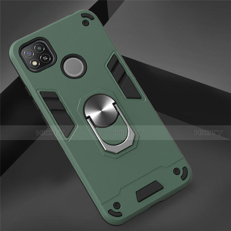 Coque Contour Silicone et Plastique Housse Etui Mat avec Magnetique Support Bague Anneau S01 pour Xiaomi Redmi 9C NFC Vert Nuit Plus