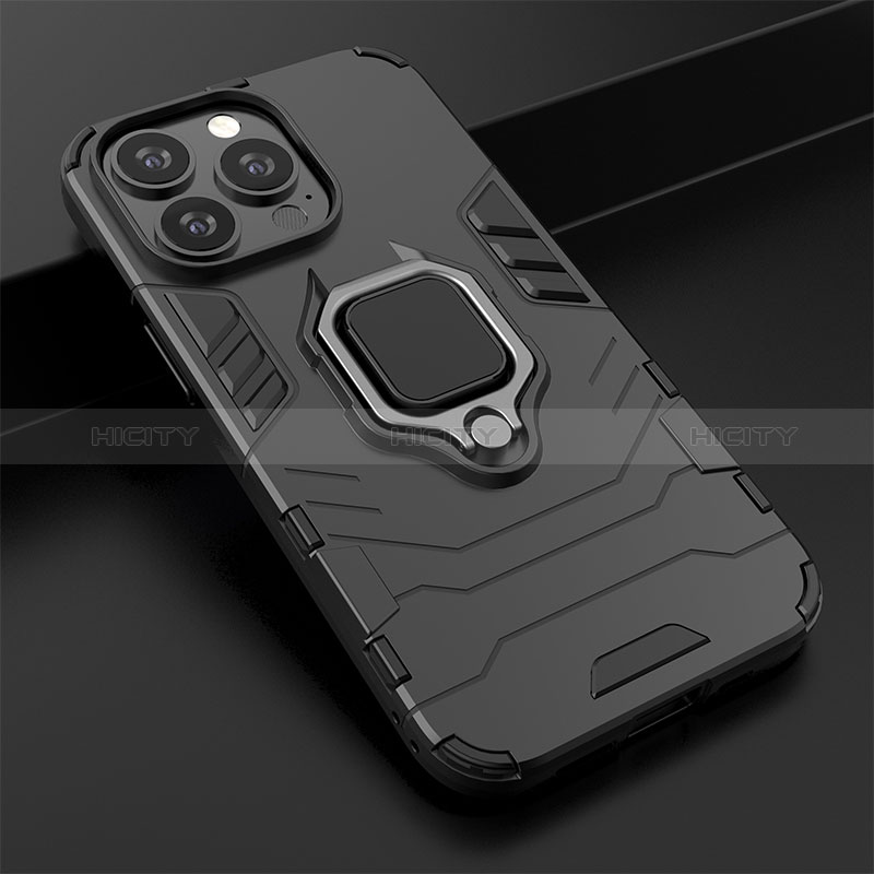 Coque Contour Silicone et Plastique Housse Etui Mat avec Magnetique Support Bague Anneau S02 pour Apple iPhone 14 Pro Max Plus