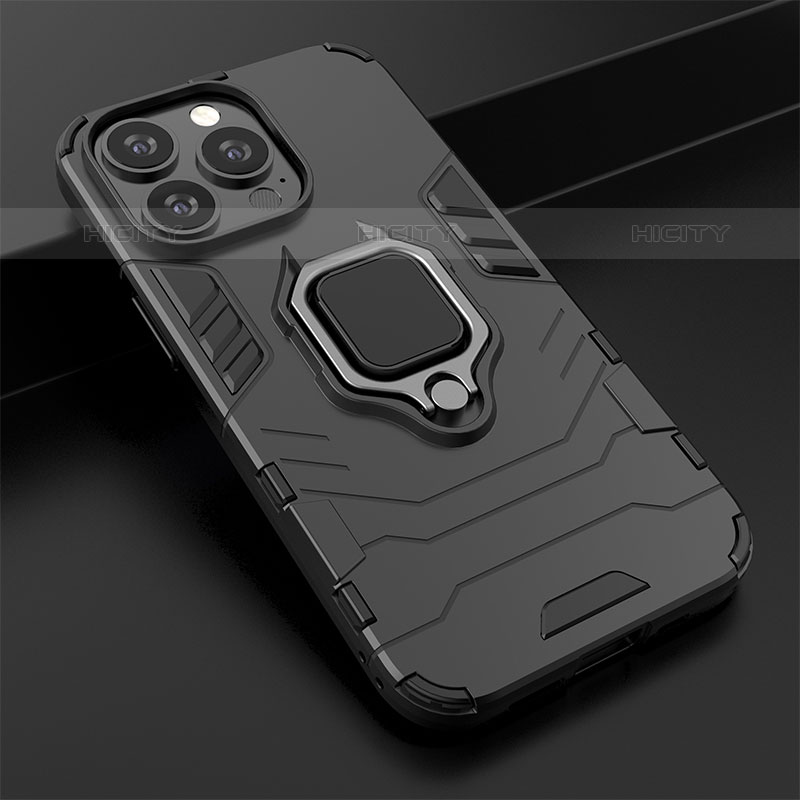 Coque Contour Silicone et Plastique Housse Etui Mat avec Magnetique Support Bague Anneau S02 pour Apple iPhone 15 Pro Plus