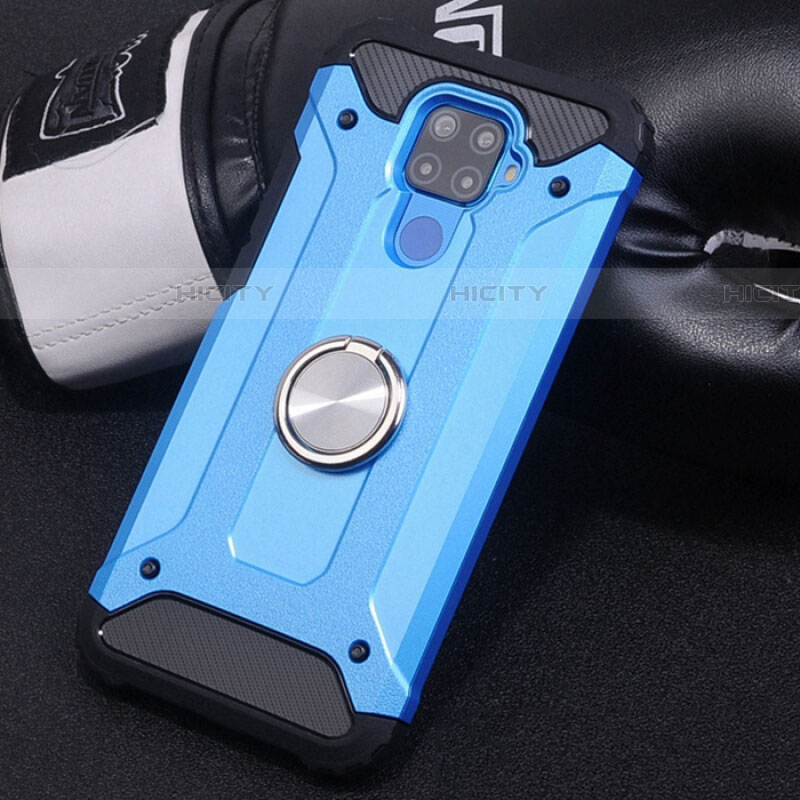 Coque Contour Silicone et Plastique Housse Etui Mat avec Magnetique Support Bague Anneau S02 pour Huawei Mate 30 Lite Bleu Ciel Plus