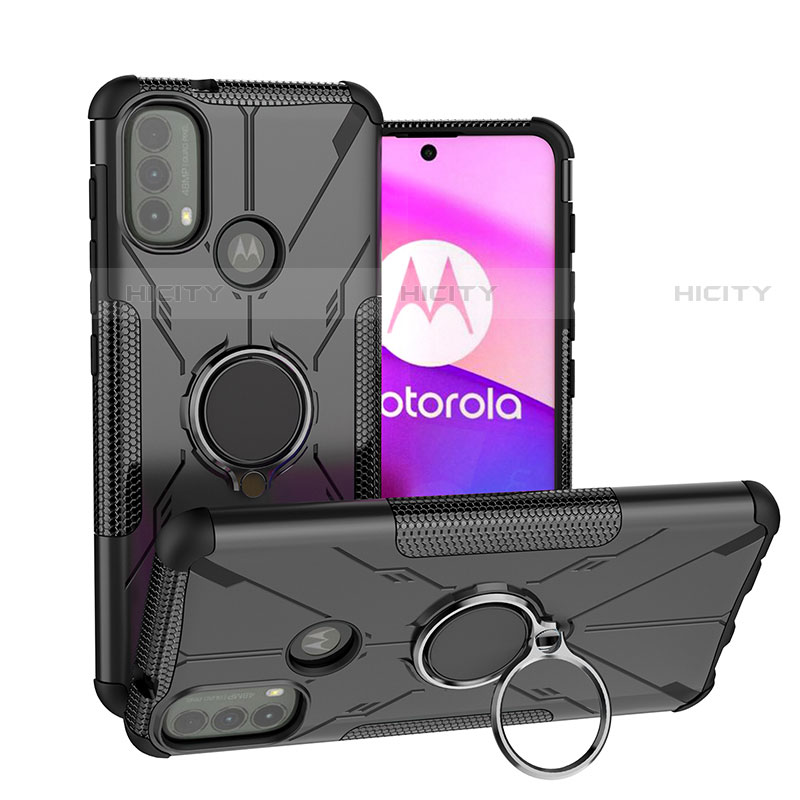 Coque Contour Silicone et Plastique Housse Etui Mat avec Magnetique Support Bague Anneau S02 pour Motorola Moto E30 Plus