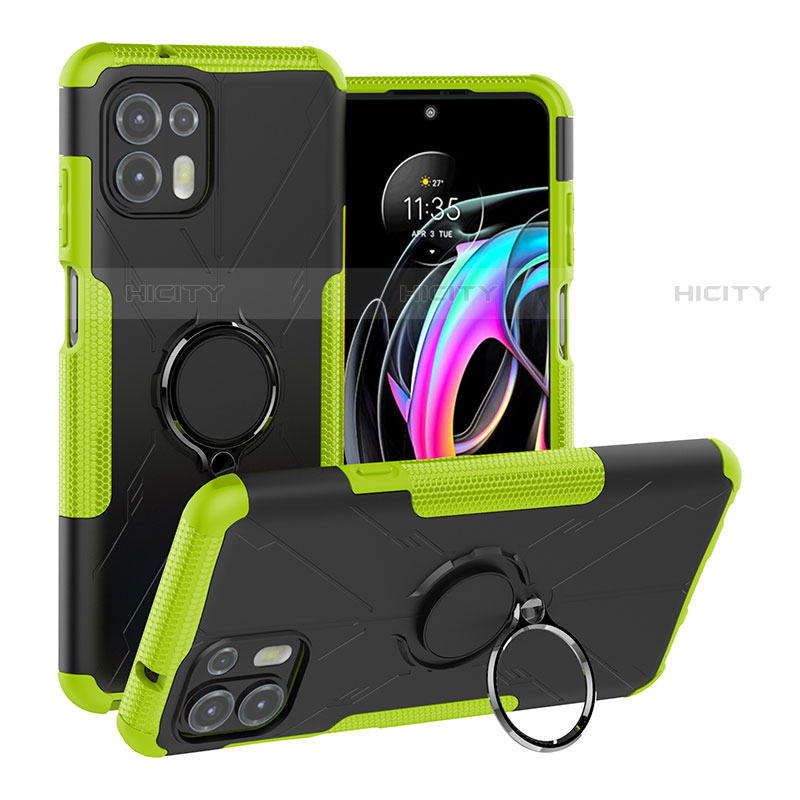 Coque Contour Silicone et Plastique Housse Etui Mat avec Magnetique Support Bague Anneau S02 pour Motorola Moto Edge 20 Lite 5G Vert Plus