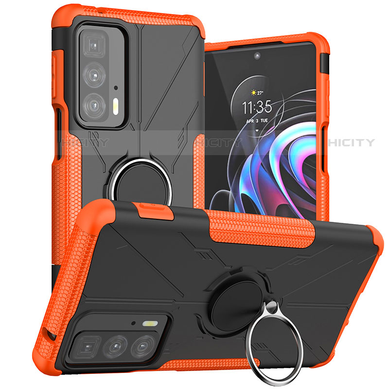 Coque Contour Silicone et Plastique Housse Etui Mat avec Magnetique Support Bague Anneau S02 pour Motorola Moto Edge 20 Pro 5G Orange Plus