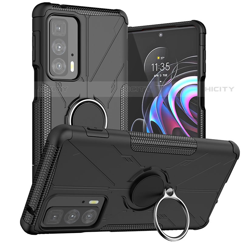 Coque Contour Silicone et Plastique Housse Etui Mat avec Magnetique Support Bague Anneau S02 pour Motorola Moto Edge 20 Pro 5G Plus